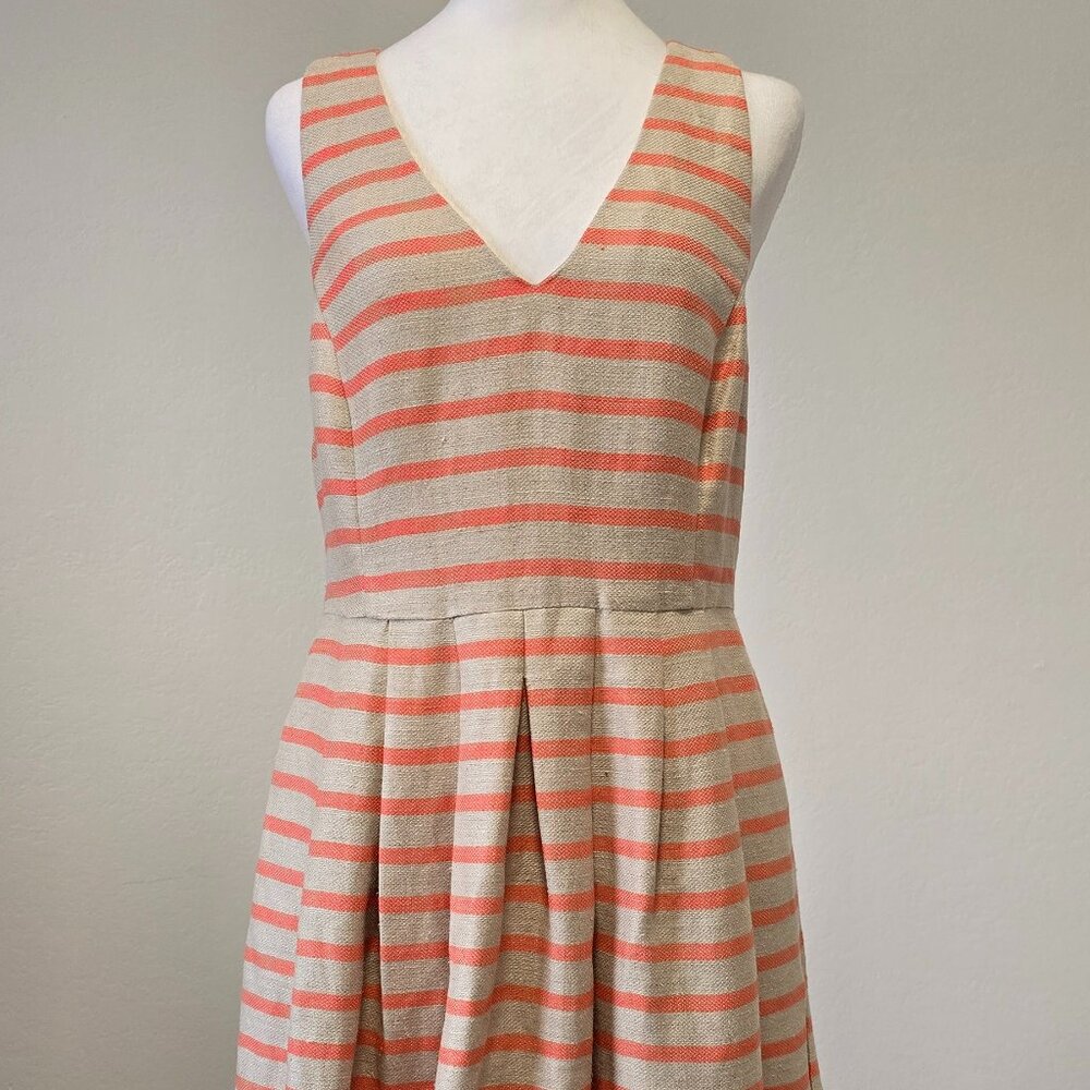 Banana Republic Coral Tan Linen Blend Striped Dress 12